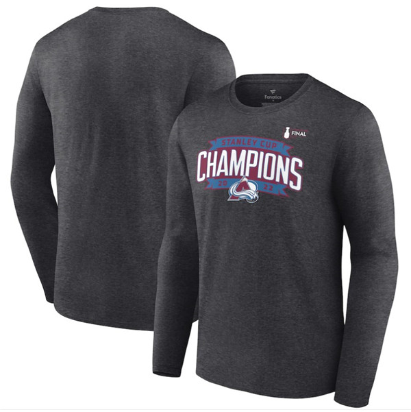 Men's Colorado Avalanche Heathered Charcoal 2022 Stanley Cup Champions Long Sleeve T-Shirt